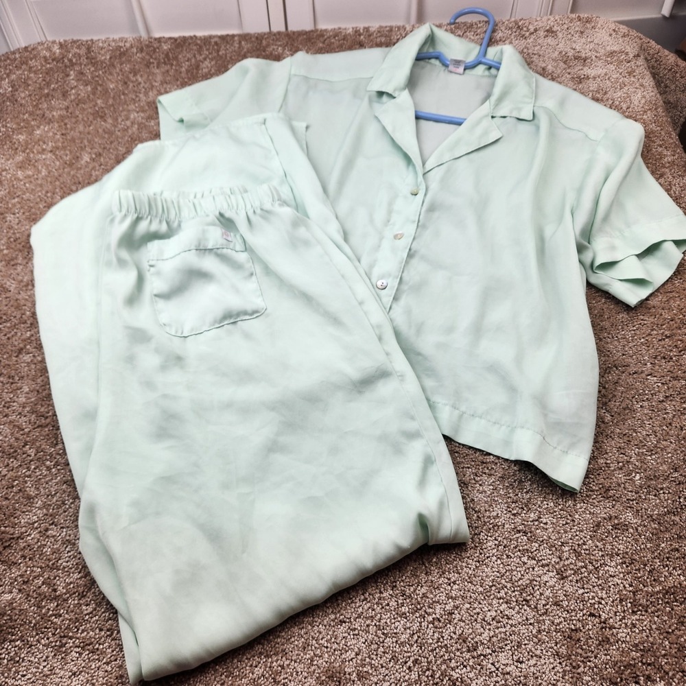 Old Navy Loves You Mint Green‎ Pajama Set Short Sleeve Top & Pants Women Small
